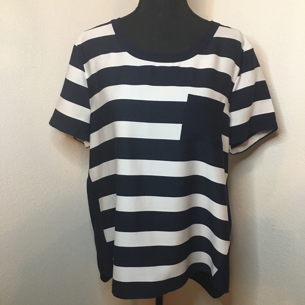 J Crew large navy and white striped flowing top